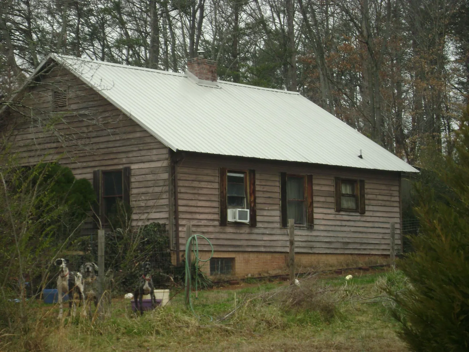 White metal roof on an old wood sided farmhouse, from a Asphalt Shingle Roof Repair job in Jeanerette